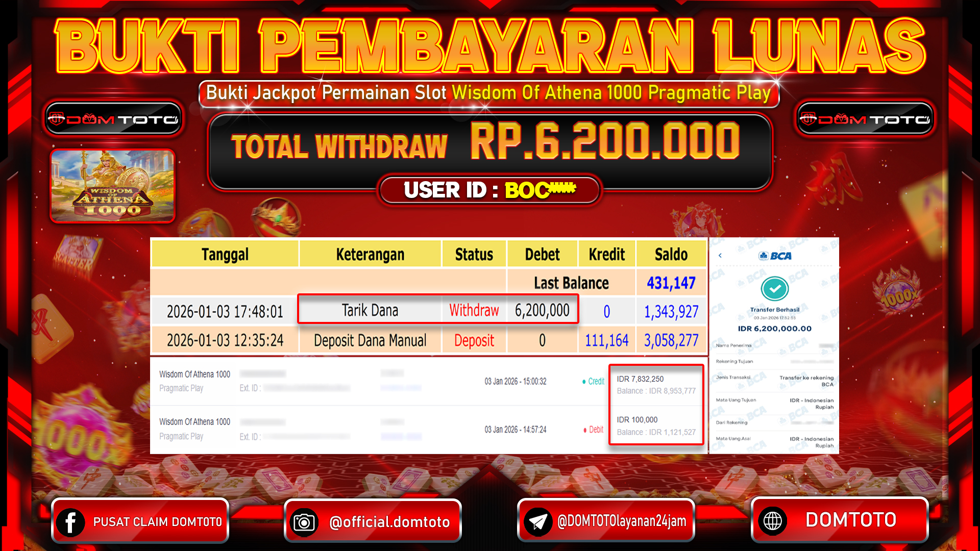 JACKPOT Slot Wisdom Of Athena 1000 Pragmatic Play 3 JANUARI 2026